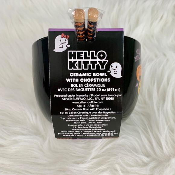 NEW HELLO KITTY HALLOWEEN CERAMIC RAMEN BOWL w/CHOPSTICKS (20oz capacity) - Picture 7 of 8